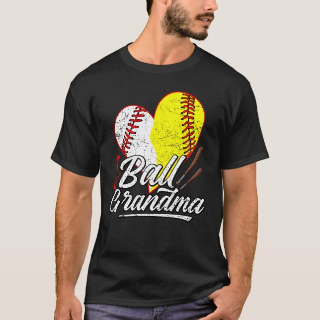 Ball Grandma Baseball Softball Mom Heart Womens Mo T-Shirt (Front)