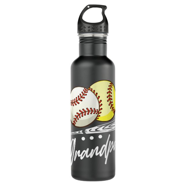 Ball Grandpa Baseball Softball  Stainless Steel Water Bottle (Front)
