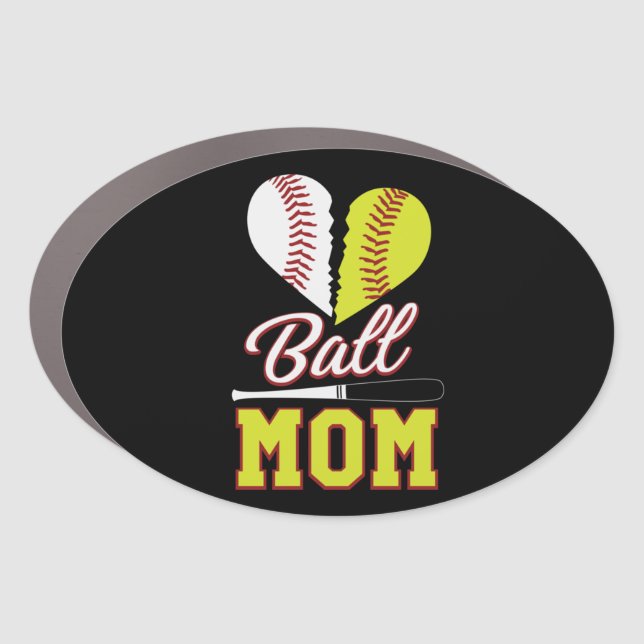 Ball Mom Baseball Softball Mom Car Magnet (Front)