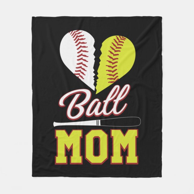 Ball Mom Baseball Softball Mom Fleece Blanket (Front)