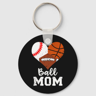 Ball Mom Funny Baseball Football Basketball Mom Keychain