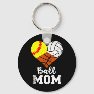 Ball Mom Funny Softball Volleyball Basketball Mom Keychain