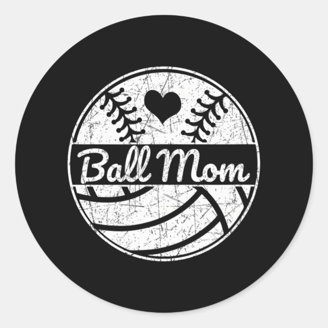 Ball Mom Half Baseball Softball Half Volleyball Classic Round Sticker (Front)