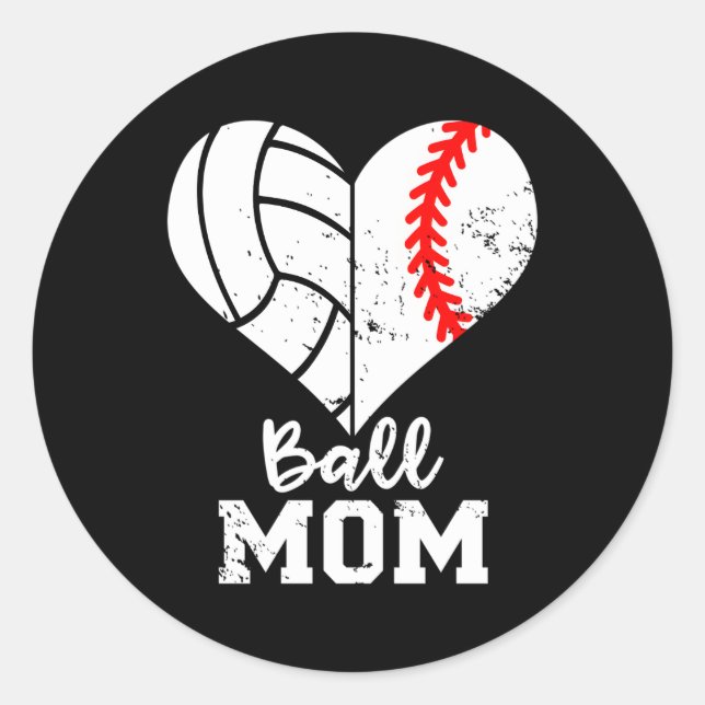 Ball Mom He Baseball Volleyball Mom Classic Round Sticker (Front)