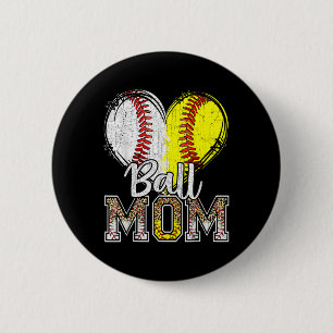 Ball Mom Heart Baseball Softball Mama Women Mother Button