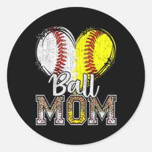 Ball Mom Heart Baseball Softball Mama Women Mother Classic Round Sticker