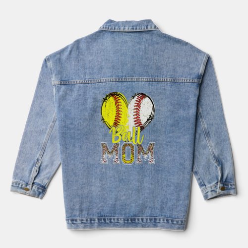 Ball Mom Heart Baseball Softball Mama Women Mother Denim Jacket