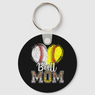 Ball Mom Heart Baseball Softball Mama Women Mother Keychain