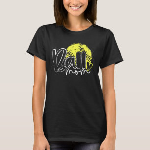Ball Mom Heart Baseball Softball Mama Women Mother T-Shirt