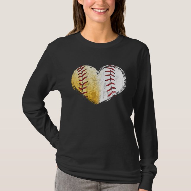 Ball Mom Heart Baseball Softball Mama Women Mother T-Shirt (Front)
