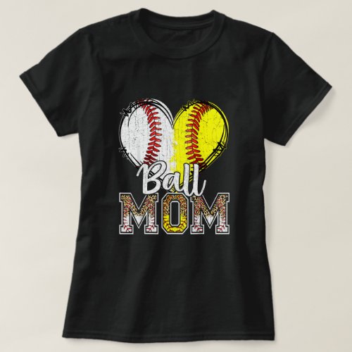 Ball Mom Heart Baseball Softball Mama Women Mother T_Shirt