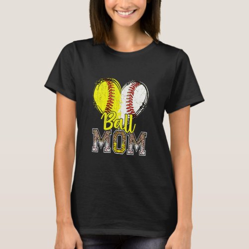 Ball Mom Heart Baseball Softball Mama Women Mother T_Shirt