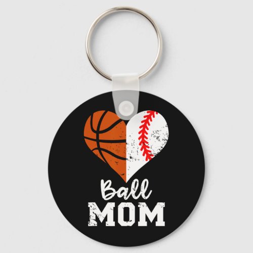 Ball Mom Heart Fun Baseball Basketball Mom  Keychain