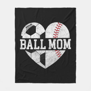 Ball Mom Heart Fun Baseball Soccer Mom Fleece Blanket