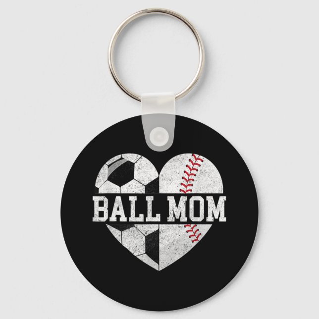 Ball Mom  Heart Fun Baseball Soccer Mom  Keychain (Front)