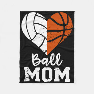 Ball Mom Heart Fun Volleyball Basketball Mom Fleece Blanket