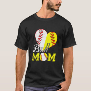 Ball Mom Heart Funny Baseball Basketball Mom T-Shirt