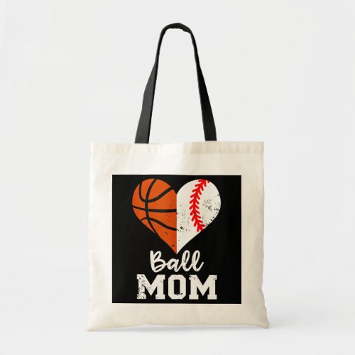 Ball Mom Heart Funny Baseball Basketball Mom  Tote Bag