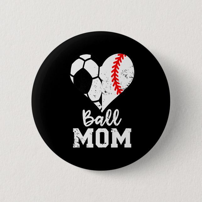 Ball Mom Heart Funny Baseball Soccer Mom Costume U Button (Front)