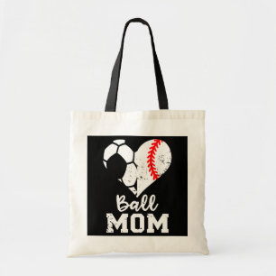 Ball Mom Heart Funny Baseball Soccer Mom Tote Bag