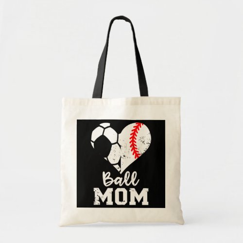 Ball Mom Heart Funny Baseball Soccer Mom  Tote Bag