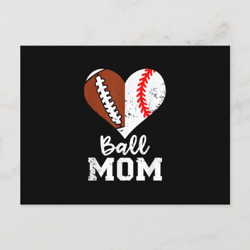 Ball Mom Heart Funny Football Baseball Mom Announcement Postcard
