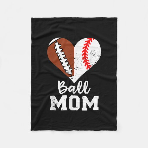Ball Mom Heart Funny Football Baseball Mom Fleece Blanket