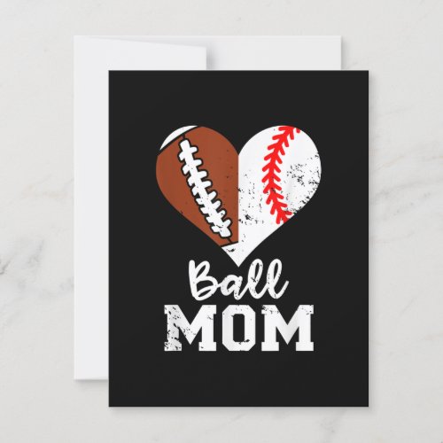 Ball Mom Heart Funny Football Baseball Mom Invitation