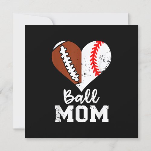 Ball Mom Heart Funny Football Baseball Mom Invitation