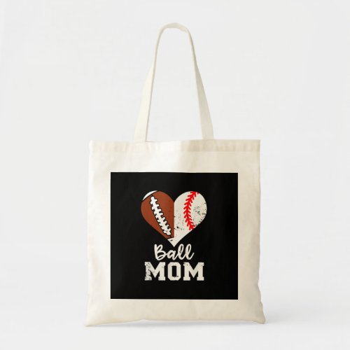 Ball Mom Heart Funny Football Baseball Mom Tote Bag