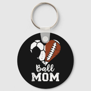 Ball Mom Heart Funny Football Soccer Mom Keychain