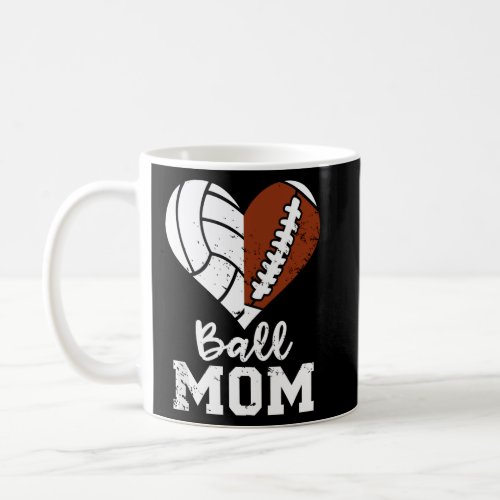 Ball Mom Heart Funny Football Volleyball Mom  Coffee Mug