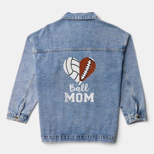Ball Mom Heart Funny Football Volleyball Mom  Denim Jacket