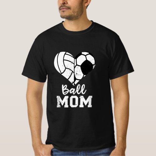 Ball Mom Heart Funny Soccer Volleyball Mom  T_Shirt