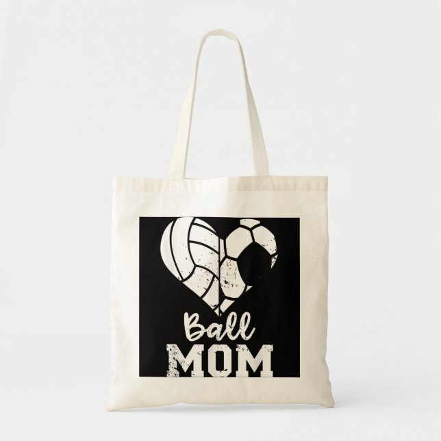 Ball Mom Heart Funny Soccer Volleyball Mom Tote Bag (Front)
