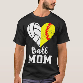 Ball Mom Heart Funny Softball Volleyball Mom T-Shirt