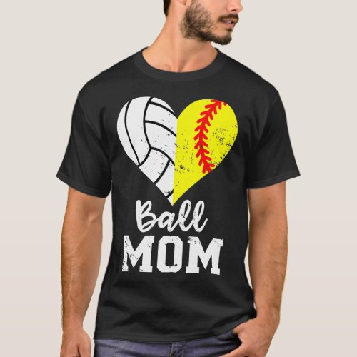 Ball Mom Heart Funny Softball Volleyball Mom T_Shirt