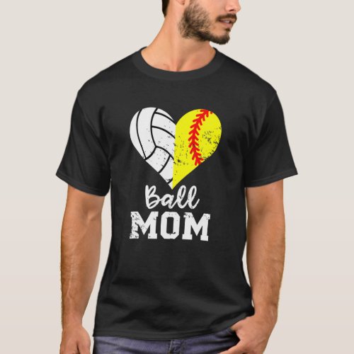 Ball Mom Heart Funny Softball Volleyball Mom T_Shirt