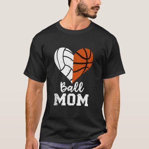 Ball Mom Heart Funny Volleyball Basketball Mom  T_Shirt