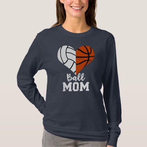 Ball Mom Heart Funny Volleyball Basketball Mom  T_Shirt