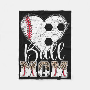 Ball Mom Heart Soccer Baseball Mom Fleece Blanket