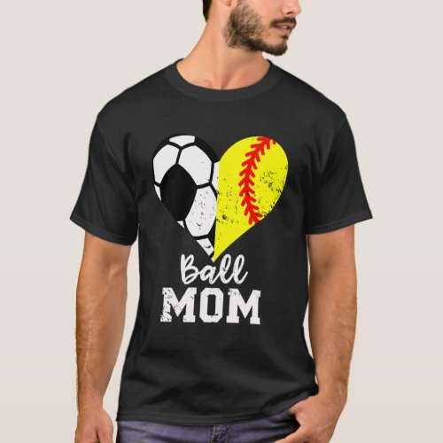 Ball Mom Heart Softball Soccer Mom T_Shirt
