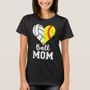 Ball Mom Heart Softball Volleyball Mom T-Shirt