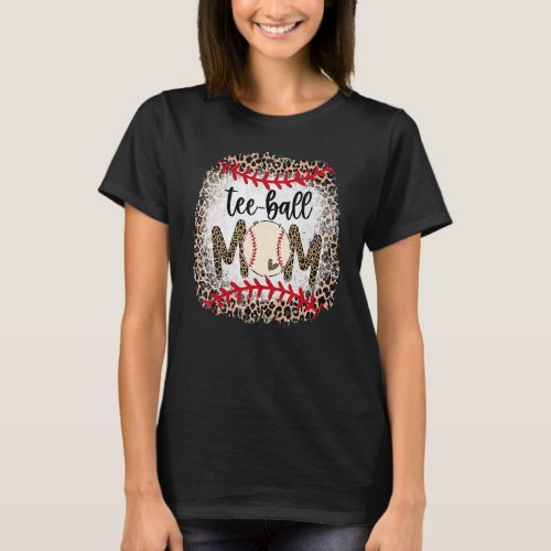 Ball Mom Mothers Day Teeball Mom Leopard  Mommy T_Shirt