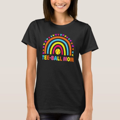 Ball Mom Mothers Day Teeball Mom Leopard Rainbow T_Shirt