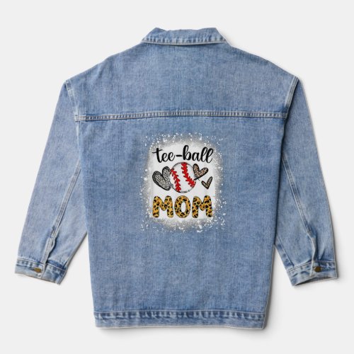 Ball Mom Mothers Day Teeball Mom Leopard  Sports  Denim Jacket