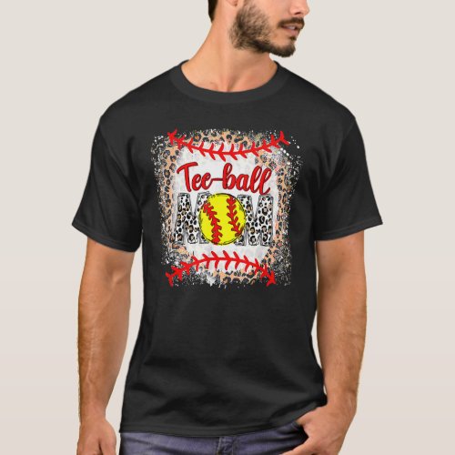 Ball Mom Mothers Day Teeball Mom Leopard  Sports T_Shirt