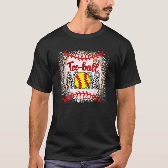 Ball Mom Mother's Day Teeball Mom Leopard  Sports  T-Shirt (Front)