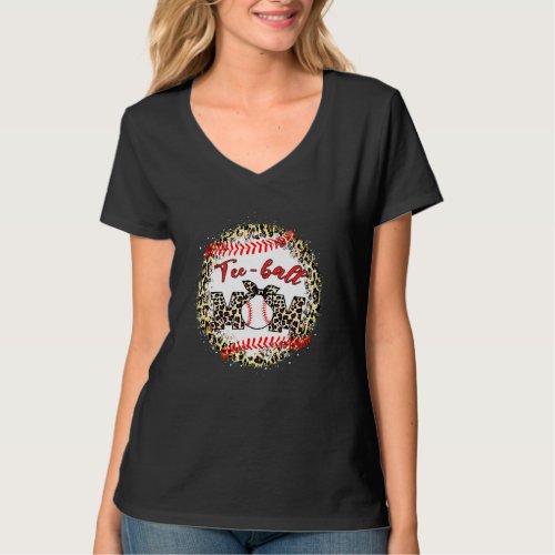 Ball Mom Mothers Day Teeball Mom Leopard T_Shirt