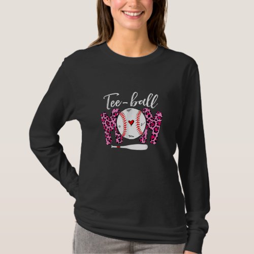 Ball Mom Mothers Day Teeball Mom Pink Leopard T_Shirt